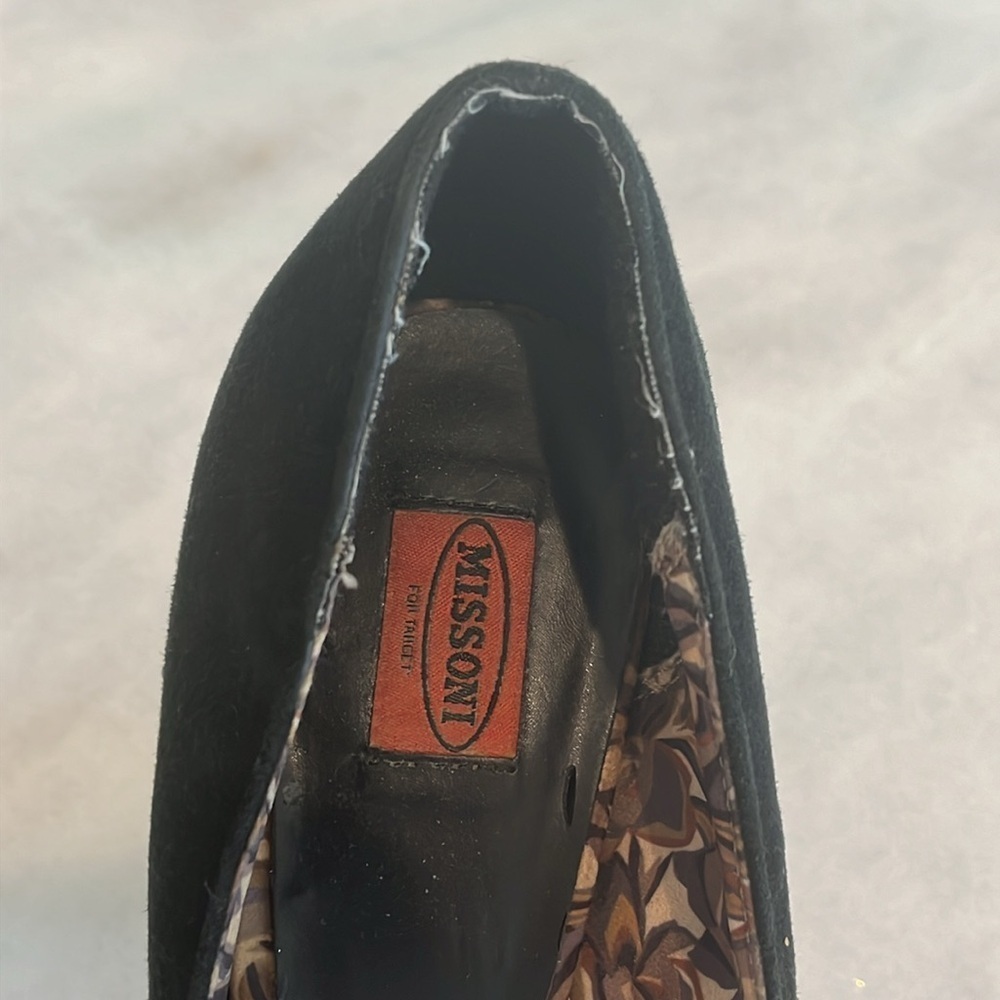Missoni Black Suede Heels with Brown and Tan Chevron Accents - Picture 7 of 7